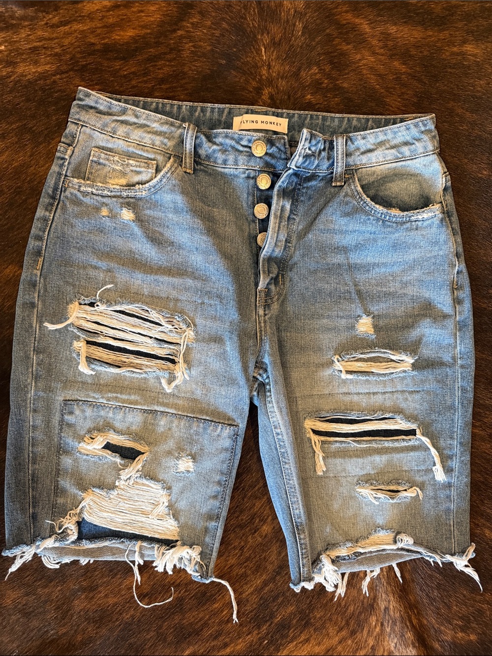Flying Monkey Light Blue Distressed Denim Jean Shorts